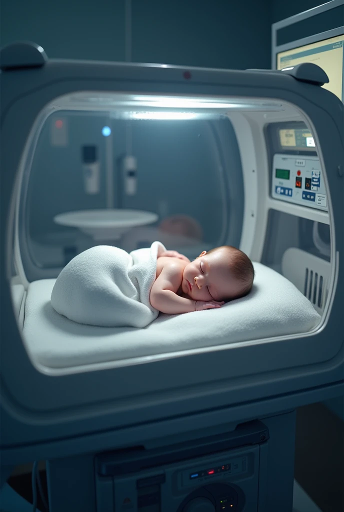Paediatric NICU picture  only show baby in incubator 