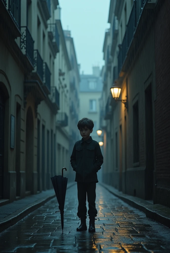 Charlie Chaplin wandering with an umbrella through the streets of a metropolis on a sunny day --auto --s2
