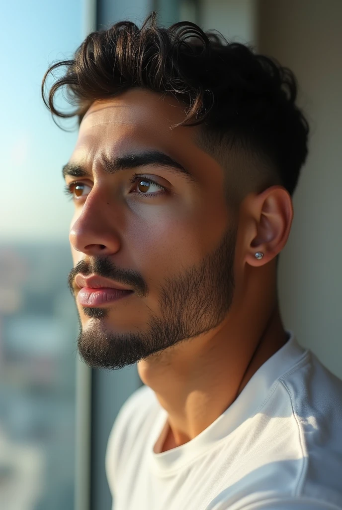 a a 35 yo man from United Arab Emirates in modern, profil ,ultra-detailed,(photo-realistic:1.),HDR,extremely detailed face and body, portrait, day lighting, soft lighting, not professional photo