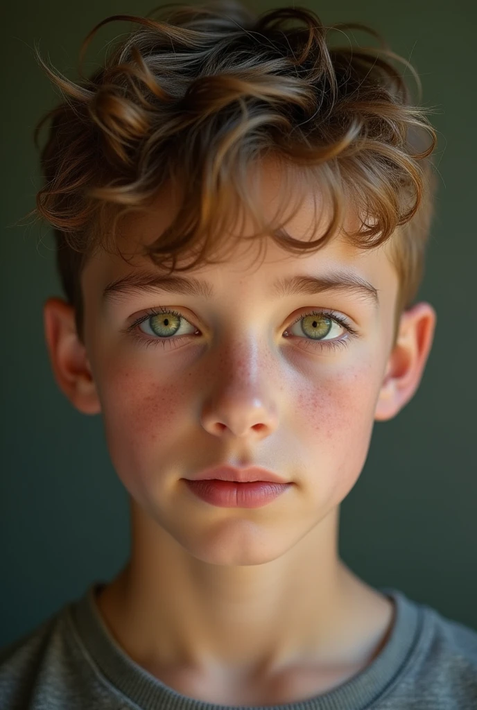 A 20 year old boy with light brown hair and jade green eyes