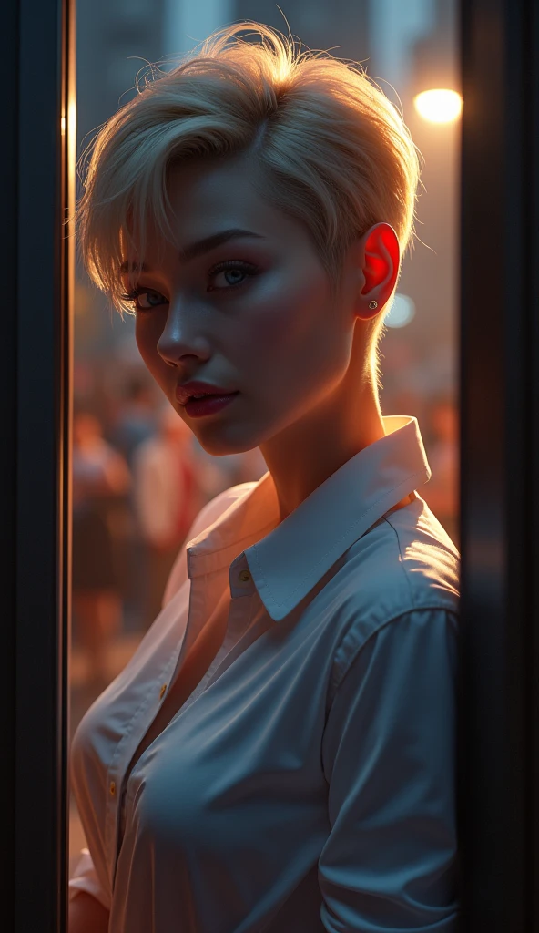 (Digital art like a movie: 1.3), high quality, Tabletop, 最high quality, Very detailed, shape, [4K Digital Art]、 India No, (Sharp focus: 1.5), (Moody lighting:1.2), Written boundary depth, Bokeh, 4K 、High resolution, Very detailedな, Very detailed CG Unity 8k wallpaper, Realistic, Realistic, RAW Photos, beautiful and Detailed face, White skin, Realistic glowing skin, high qualityの生地, Detailed hair texture, Perfect body, Beautiful Face, Acura, Anatomically correct, highly Detailed face, Eye and skin texture, Natural neck length, (Beautiful Eyes), (Beautiful Hands), (Glowing Skin:1.2), Thin legs, Thin legs, Knowledgeable person、Detailed face、Detailed Background、 (Live Action、Intricate details)、blonde、pixie short hair、office lady、 Dramatic Compensate、Compensate、Pinky pink lipstick、eye make up、mascara、eyeliner、eye shadow、Light purple eyes、 White shirt、High Waist Mini Skirt、(Grin、Ahegao笑顔:1.5, Drinking alcohol、drunkenness) (((Ahegao, , Sweat, Open door:1.3, Late night visit)))、One Woman, (Drunk:1.4), OL 、 pantyhose, all, Entrance、Outdoor, (Drunk 、Stumble:1.2), Whole pin、While drinking a can of beer、The perfect human body、Drinking canned beer、Beautiful woman、(night:1.8, Dim lighting)、Large saggy breasts、Puffy nipples、Pink nipples、Shiny Cat、Hairless pussy