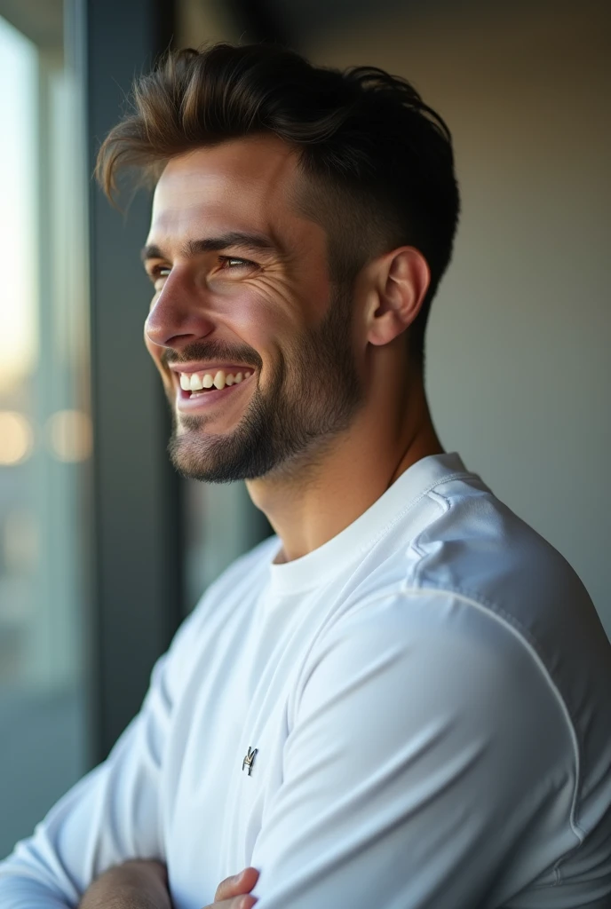 a a 35 yo man from United Arab Emirates in modern, (smile: 0,6), profil ,ultra-detailed,(photo-realistic:1.),HDR,extremely detailed face and body, portrait, day lighting, soft lighting, not professional photo