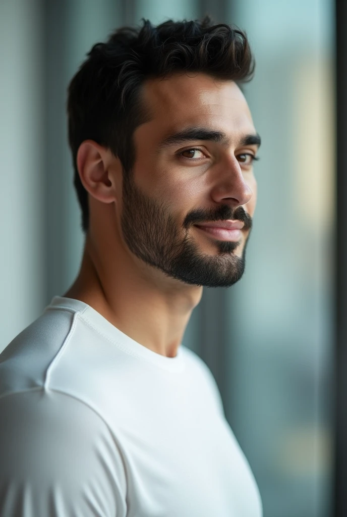 a a 35 yo man from United Arab Emirates in modern, (smile: 0,6), profil ,ultra-detailed,(photo-realistic:1.),HDR,extremely detailed face and body, portrait, day lighting, soft lighting, not professional photo