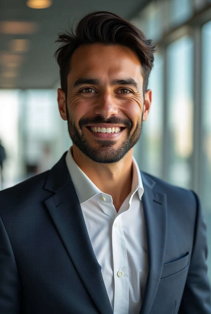 portret a 35 yo man from United Arab Emirates in modern, (smile: 0,6), anfas ,ultra-detailed,(photo-realistic:1.),HDR,extremely detailed face and body, portrait, day lighting, soft lighting, not professional photo