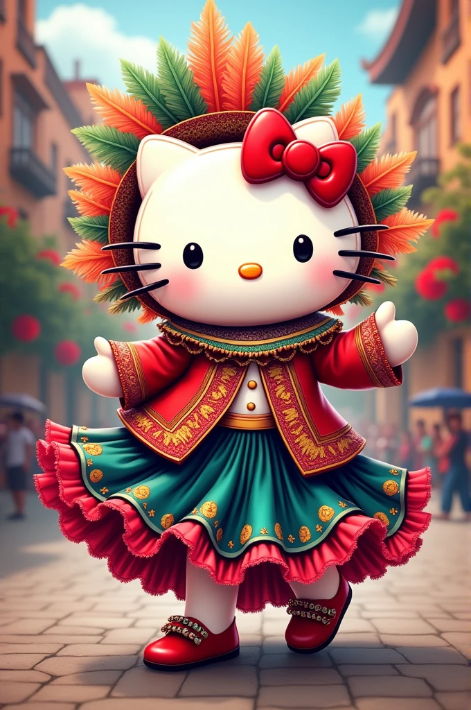 Hello Kitty dressed as a caporales dancer 
