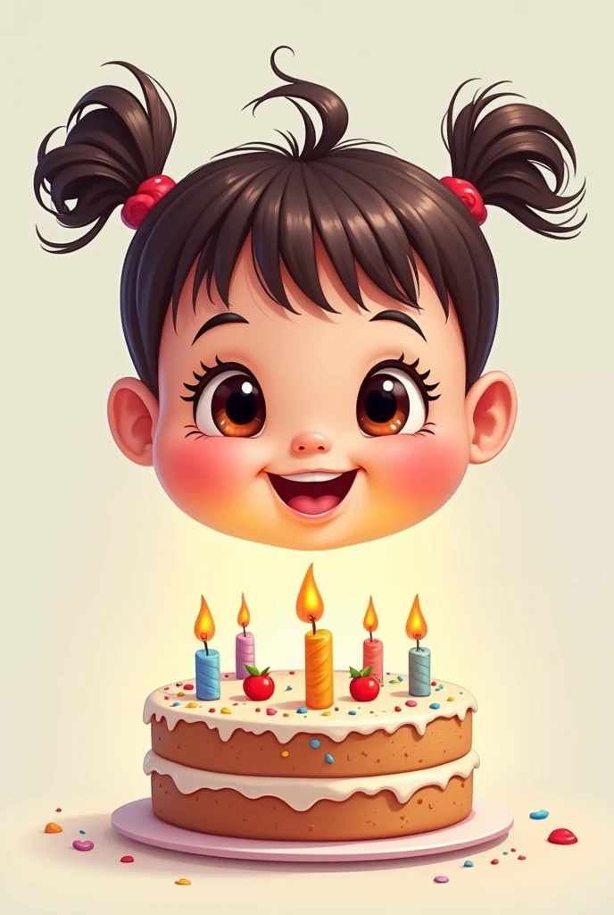 logo with two ponytails and bangs with a birthday cake