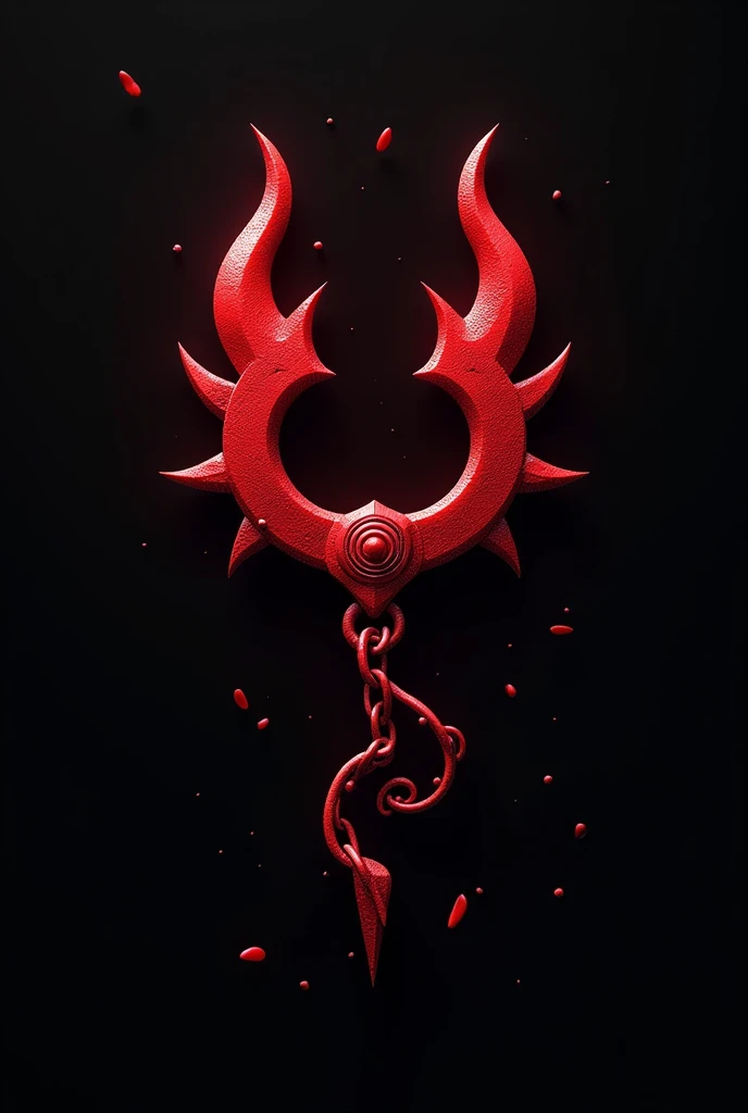 (logo design) evil logo, a striking red handcuff, adorned with sharp, menacing demon horns, and a sinuous chain tail extending from the base, dynamic and bold, emphasizing a dark theme, glossy finish, high-resolution, creating an impression of malevolence and power.