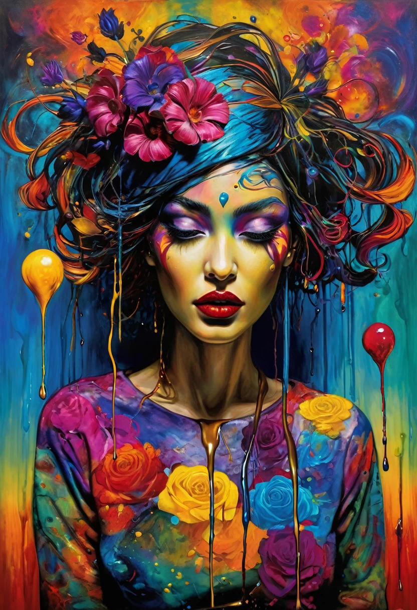 (Artistic Masterpiece of Romantic Life) ( (Themed Art of Life) ( (Conceptual Art) (NFT Exclusive) (Fauvism Work) ()”) Where visual poetry transcends traditional boundaries and embraces the dynamic interplay between creativity and technology Takes),dripping paint,darkart,style, in the style of esao andrews
