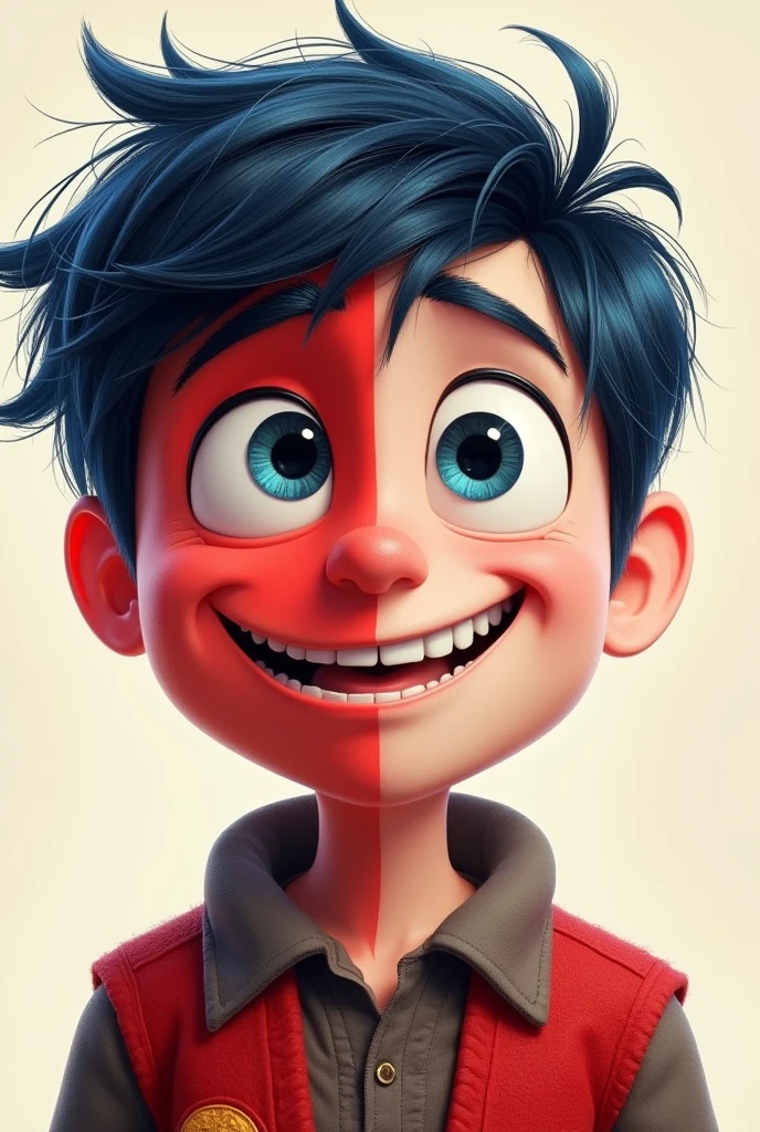 I NEED A DRAWING OF RILEY IN INSIDE OUT 2 WITH HIS FACE DIVIDED INTO 2, HALF HAPPINESS AND THE OTHER HALF SADNESS