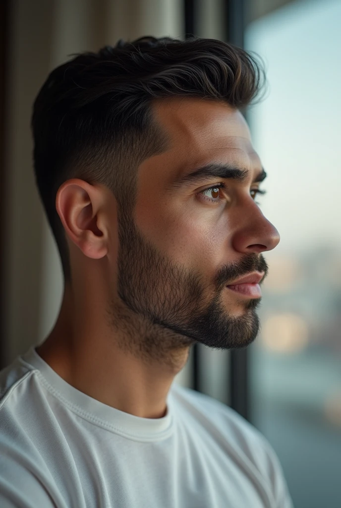 a a 35 yo man from United Arab Emirates in modern, , profil ,ultra-detailed,(photo-realistic:1.),HDR,extremely detailed face and body, portrait, day lighting, soft lighting, not professional photo