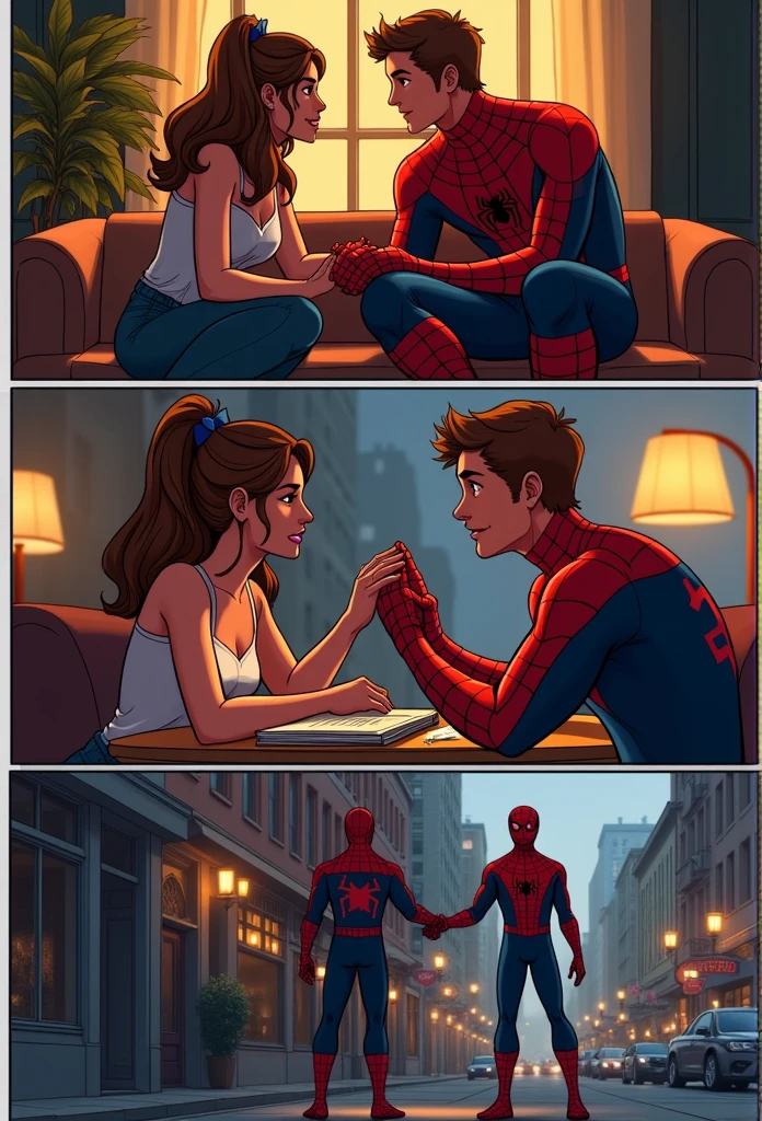 Peter Parker and Harry Osborn discussing music inside a big house. Comic Type