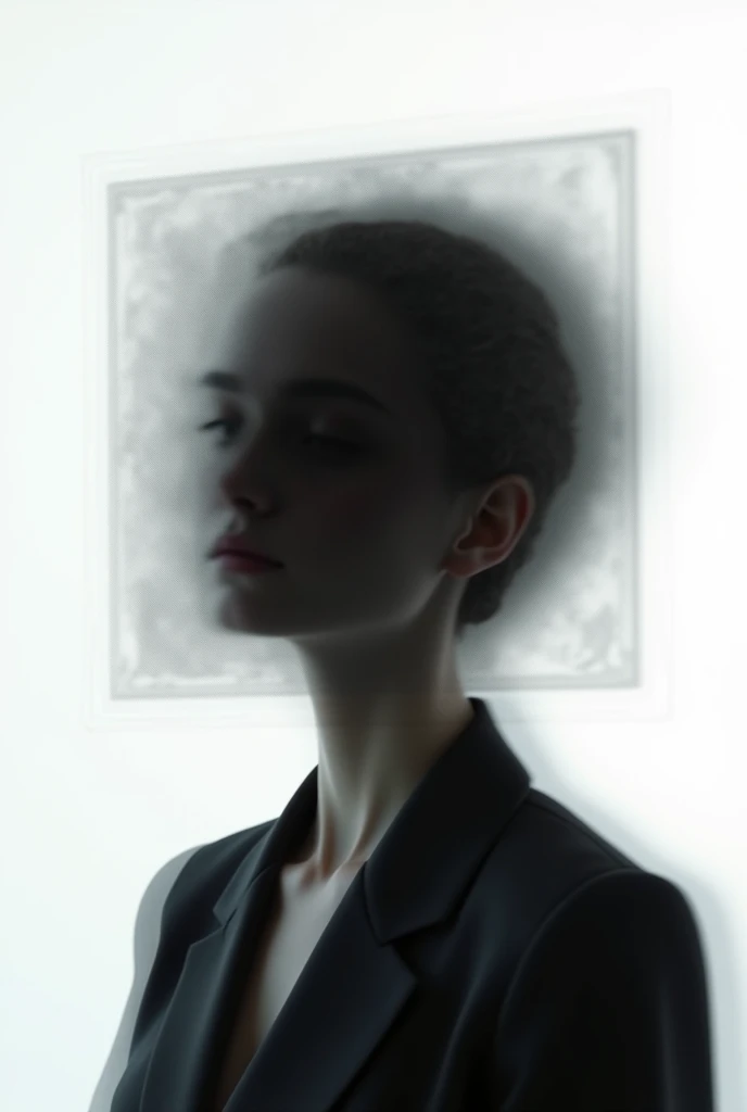 Generates a floating black pixel layer with a hole for the face, white background with a shadow of the layer