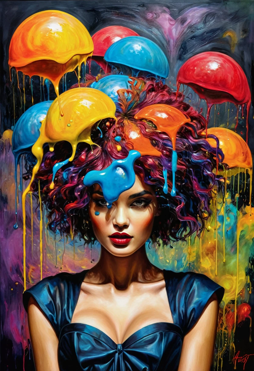 (Artistic Masterpiece of Romantic Life) ( (Themed Art of Life) ( (Conceptual Art) (NFT Exclusive) (Fauvism Work) ()”) Where visual poetry transcends traditional boundaries and embraces the dynamic interplay between creativity and technology Takes),dripping paint,darkart,style, in the style of esao andrews