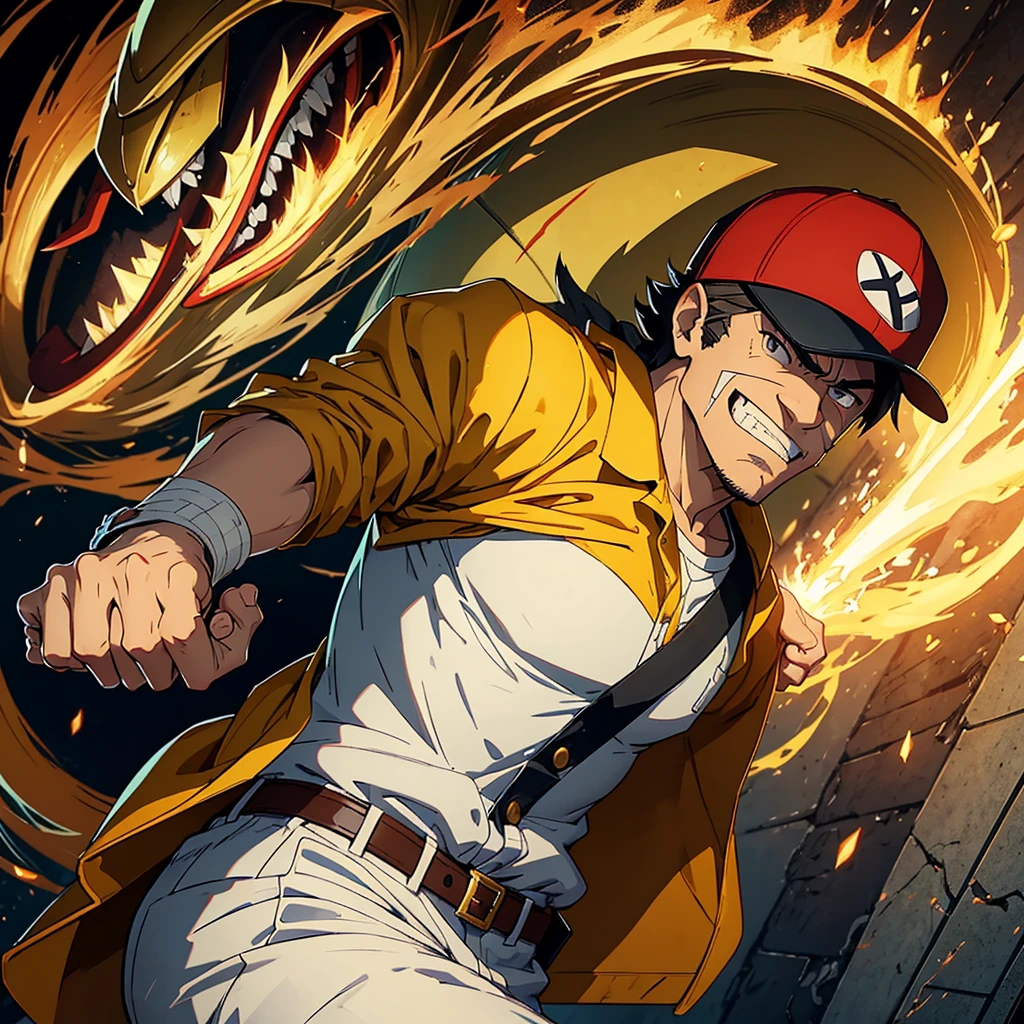 Cartoon illustration of a man with bandages and a baseball cap., héroe 2 d fanart artstation, Indiana Jones Maple Story, in the style of sifu 🔥 😎 🕹️ 👀 :2, inspired by Yang J, official art, Game art!!, Wario as the armored titan, the seventh secret power ranger, Valuigi, High quality fanart