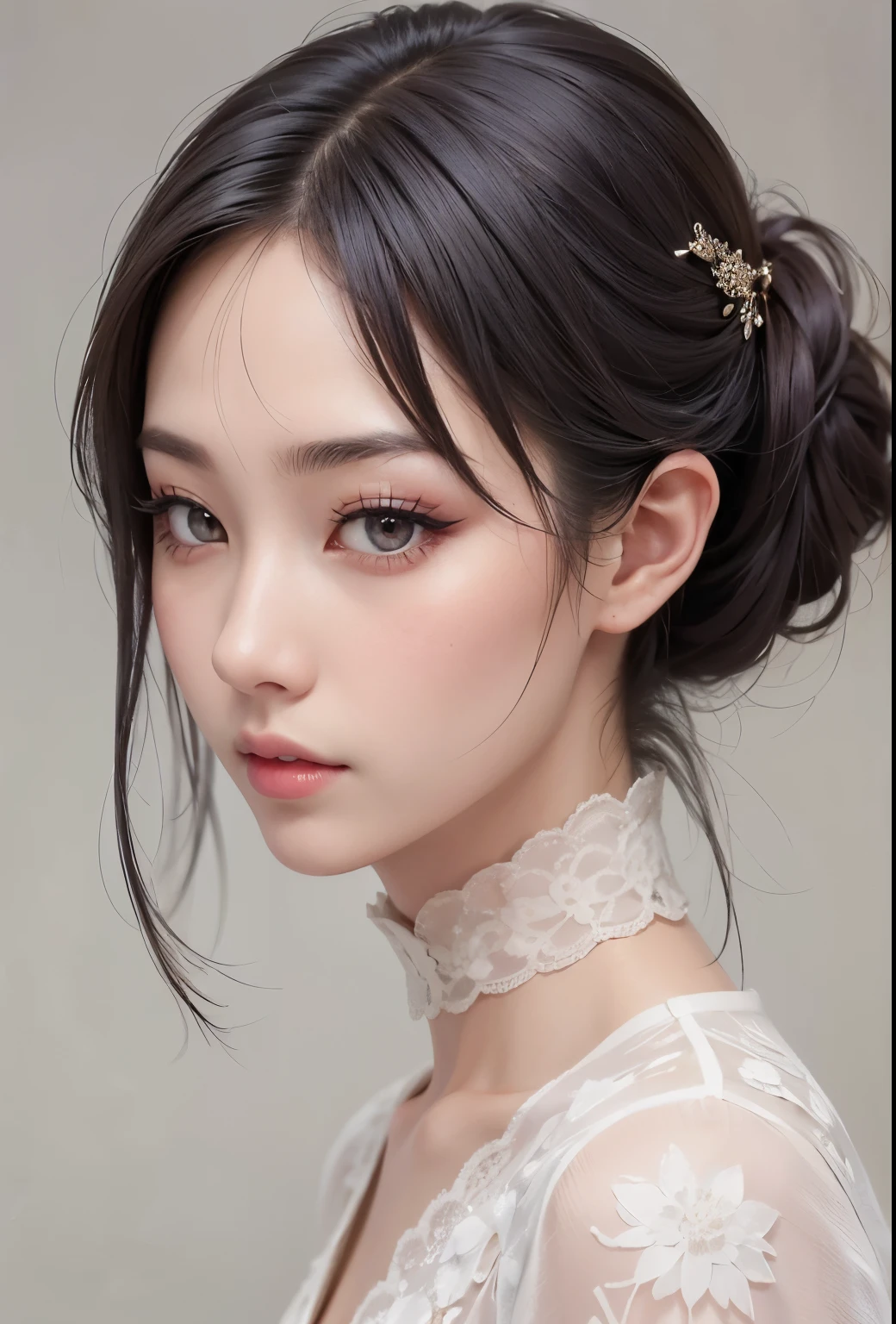 1 woman, Japanese,   detailed face,  beautiful, smokey eyeshadow