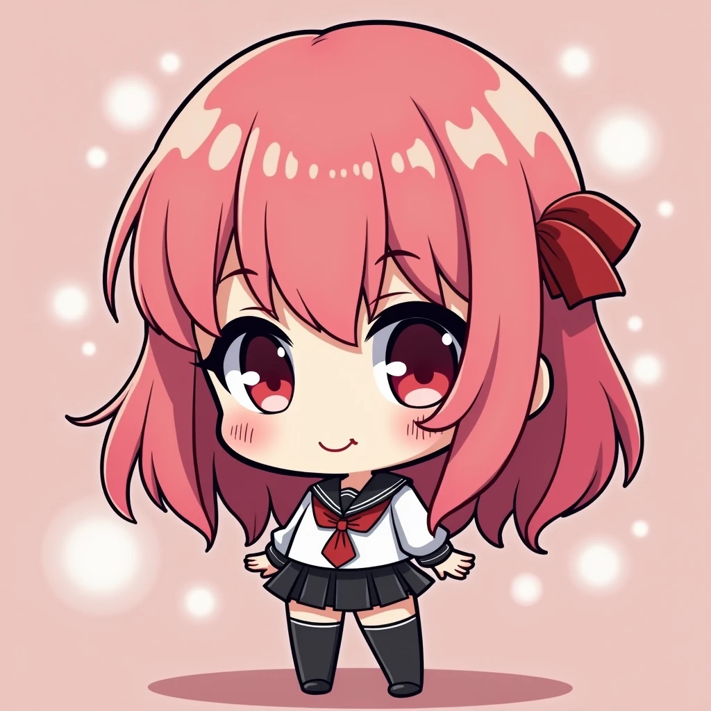 chibi girl,pink hair,beret,thick black lines,flat color,different expressions,meme,best quality,ultra-fine painting,sharp focus,extreme detail description,professional,vivid colors,bokeh,digital illustration