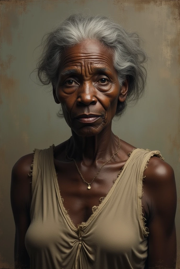 Old black woman slave with boobs