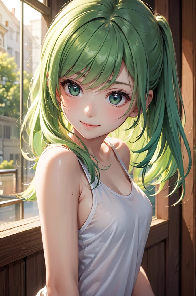 8k high quality detailed,highres,anime,comic,detailed image,
(an illustration of a teenage girl posing,(an illustration of girl,teenage girl)),(magazine_illustration),
(,HatsuenoAlpha,1girl,green_hair,pony-tail,pink_hair_ribbon,medium breasts),(Innocent Smile),detailed_face,
((holding hands):0.8),
((, blue pants,camisole,killer):0.85),(,realistic clothing texture,realistic_skin_texture),<lora:HatsuenoAlpha:0.85>,<lora:æ§æèè²çä¼½è£¤åå¸¦èå¿+ç¾å¥³:0.45>,<lora:more_details:0.2>