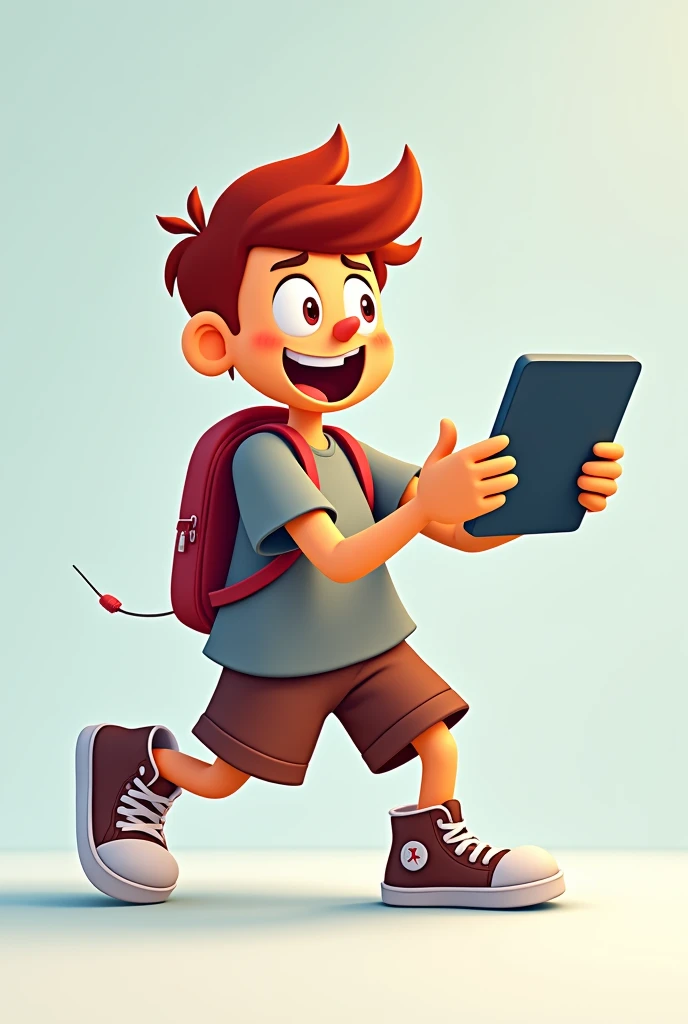 A cartoon character holding ipad and playing pubg mobile he wearing a