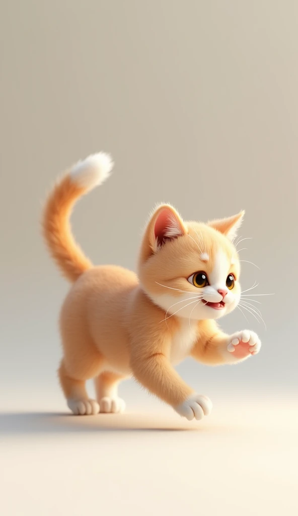 "Create a realistic animation of a cat in motion, emphasizing smooth and natural movements. The cat should exhibit graceful and fluid actions, capturing the essence of its agility and elegance. Ensure that the fur and body movement reflect a soft, lifelike quality, with attention to the subtle details of each motion."