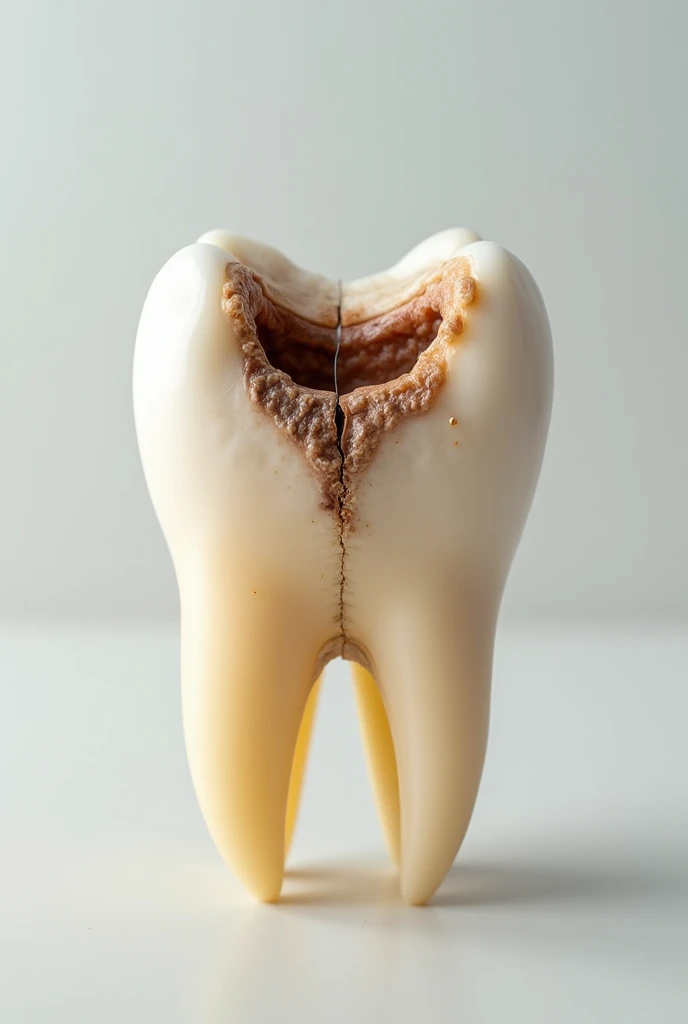 A photo of a mouth with a restored tooth before and after a cavity lesion 