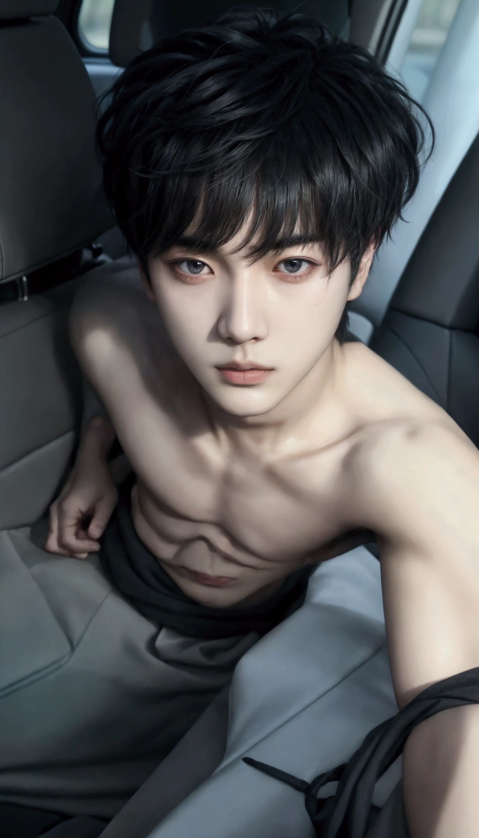 arafed man in a car with a scarf on his head, cai xukun, jinyoung shin aesthetic, jinyoung shin, hyung tae, kim doyoung, black haired yoongi, ten lee, inspired by Bian Shoumin, taejune kim, jungkook, beautiful androgynous prince, delicate androgynous prince, male ulzzang, with high cheekbones