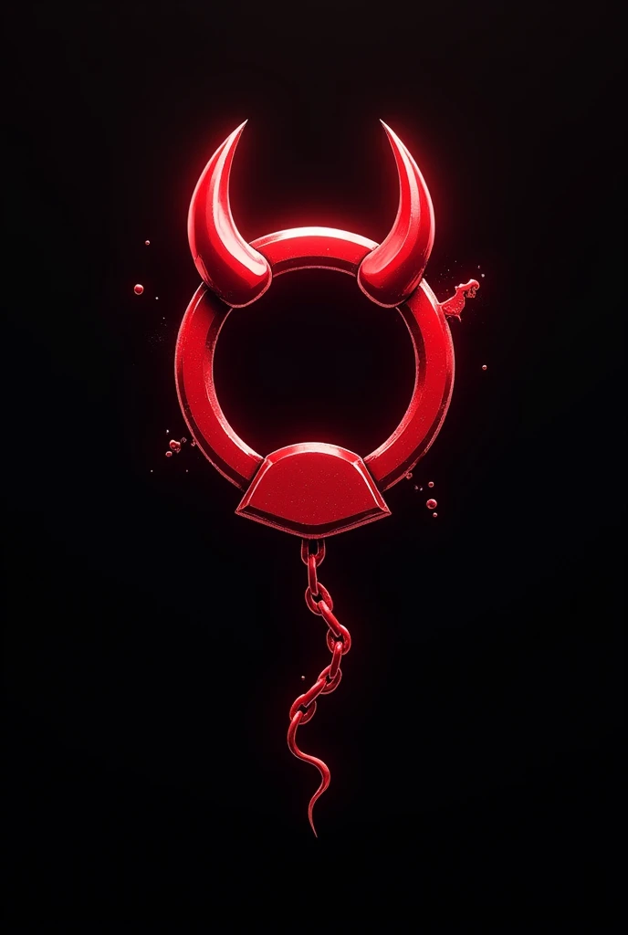 (logo design) evil logo, a striking red handcuff, adorned with sharp, menacing demon horns, and a sinuous chain tail extending from the base, dynamic and bold, emphasizing a dark theme, glossy finish, high-resolution, creating an impression of malevolence and power.