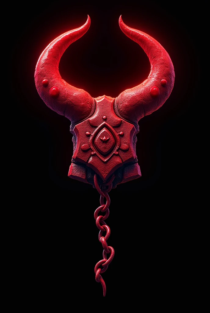 (logo design) evil logo, a striking red handcuff, adorned with sharp, menacing demon horns, and a sinuous chain tail extending from the base, dynamic and bold, emphasizing a dark theme, glossy finish, high-resolution, creating an impression of malevolence and power.