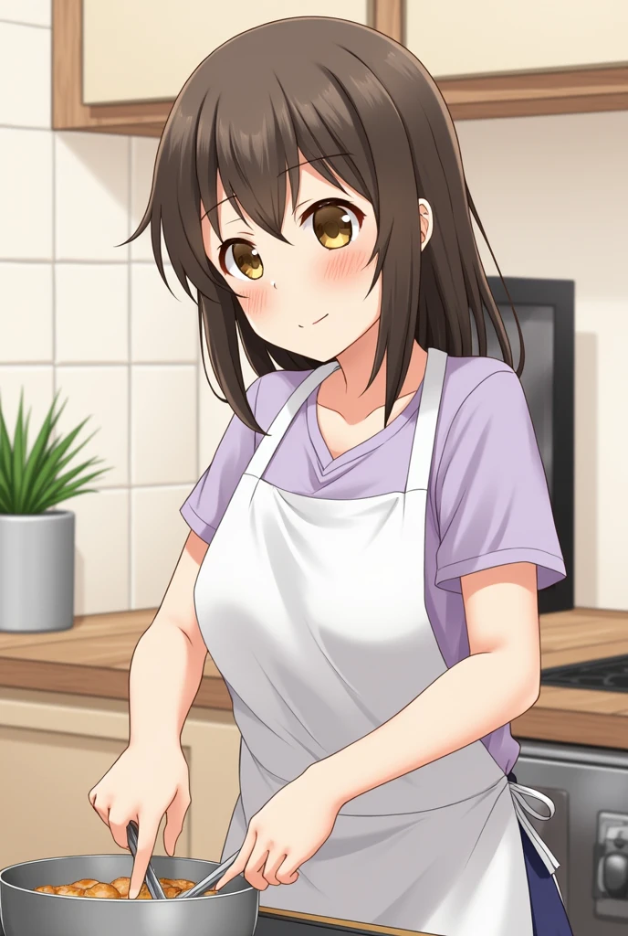 Kaori, One girl, alone, Upper Body, kitchen, cooking, View your viewers, smile, apron, Perfect quality, Good quality, masterpiece, High resolution, 超High resolution, ((hd Underarms)), ((super detailed Underarms)), ((Sweaty)), Sweaty, ((dripping wet Underarms)), close up Underarms, ((Underarm_hair:1.3)), moles Underarms