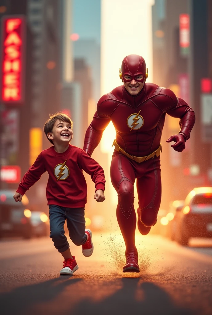 Flash running with his son wishing him a happy father&#39;s day