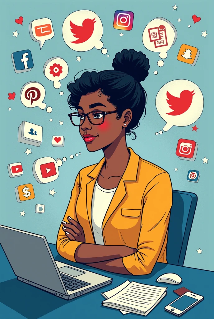 Responsible social media user in editorial cartooning style