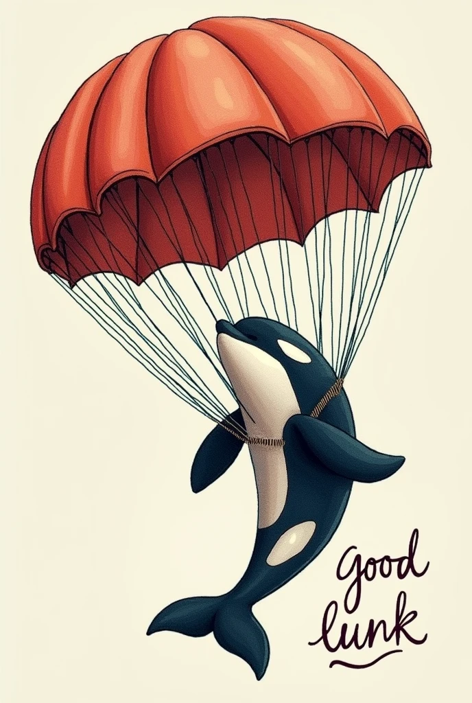 Parachute with an orca and the writing around it Good Luck! Daniel In Stamp Design