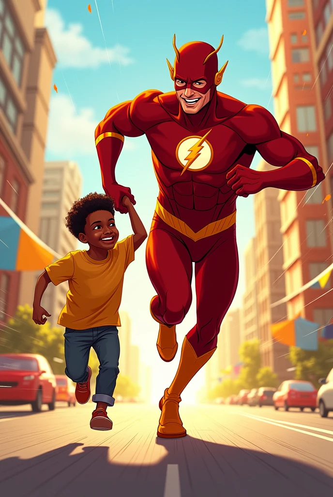 Flash running with his son wishing a happy black father's day