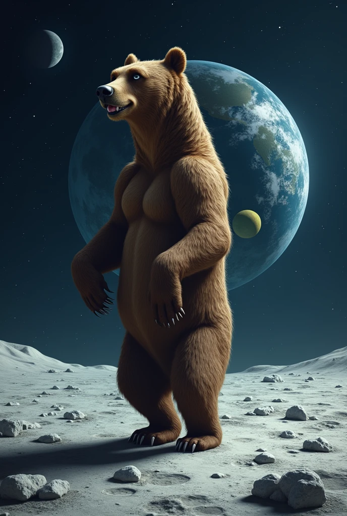 Bear shitting upside down on the moon with Bolsonaro