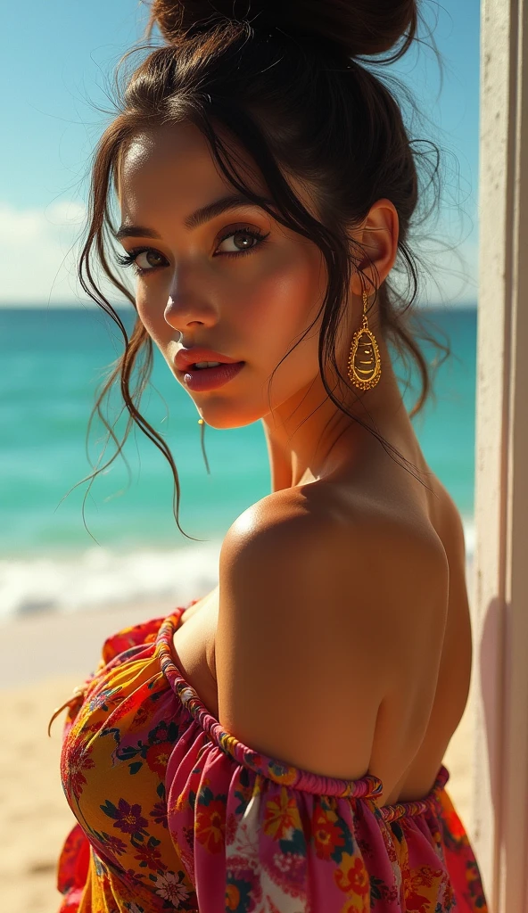 (Highest quality, 4K, 8k, High resolution, masterpiece: 1.2), (Very detailed, Realistic, Realistic:1.37)Seductive girl, Dressed in striking red and blue outfits, Standing in front of the window exuding an air of strength and determination. Her captivating eyes are exquisitely painted, Capture every sparkle and depth, Her lips are captivating and beautiful.. The attention to detail extends to the entire face., Each contour and feature is perfectly and meticulously rendered., Create a sense of hyper-realism that draws your audience in.
Girls' Clothing, Reminiscent of oil painting, It is a work of art in itself. material, Vivid brushstrokes skillfully expressed, Gives her overall look a dynamic feel. It is truly a reflection of the artist's talent., Show off your skilled techniques, (Browsing Caution:1.5), Bun hairstyle, Beautiful nipples, One beautiful woman, Realistic, Super detailed, High resolution, 8k wallpaper, Light brown hair, South Sea Beach, Sexy and bold swimsuit, Cute big ass, Sharp focus, Perfect dynamic composition, Beautiful, realistic and detailed eyes, Detailed hair, Fine and realistic skin texture, smile, Close-up portrait, Model body type, (Representative works: 1.3), (8k, Realistic, RAW Photos, Best image quality: 1.4), (30 year old mature woman),Small face, Beautiful Face, (Realistic Face),No makeup、Natural Makeup、light makeup、 (Dark brown, short hair: 1.3), Beautiful hairstyle, Realistic eyes, Beautiful attention to detail, (Realistic skin), Beautiful Skin, (sweater),、Bust B cup、 Confused, charm, 超High resolution, Ultra-realistic, High resolution, Golden Ratio, ff tifa、,Sunny day beach background,