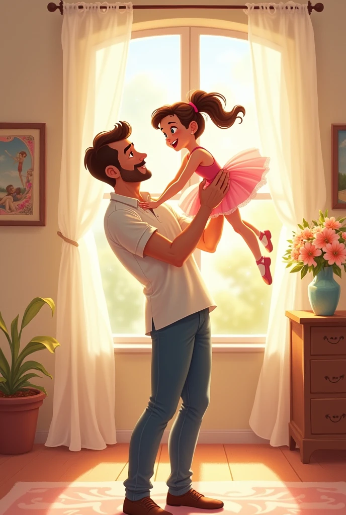 Disney style image of Father's Day, dad with his ballerina daughter