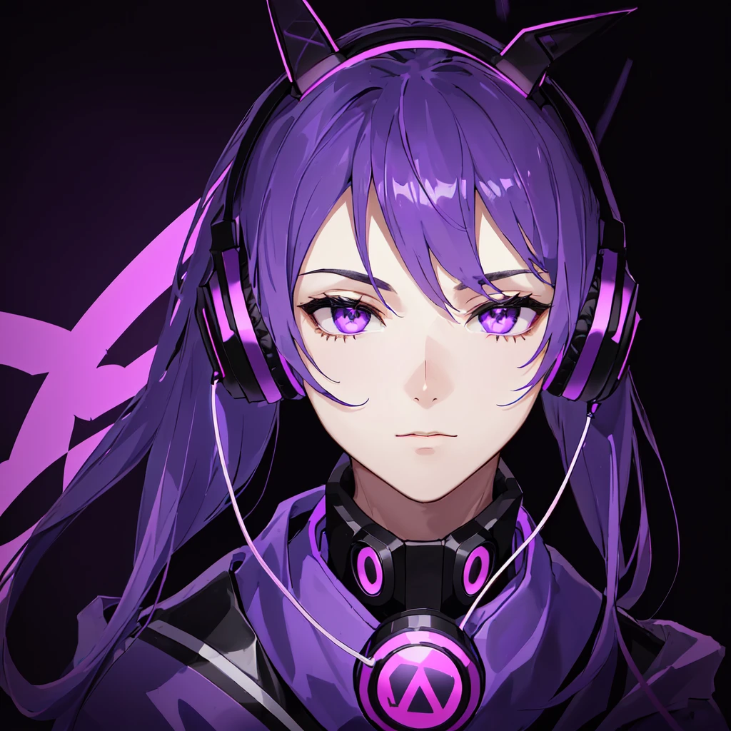 arafed man with headphones on his neck and a purple background, headphones dj rave, wearing purple headphones, twitch streamer / gamer ludwig, halfbody headshot, headshot profile picture, dadaist, twitch streamer, discord profile picture, profile picture 1024px, with head phones, make it with black and deamon horns on head black eyes