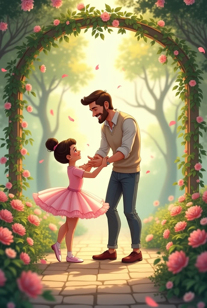 Disney style image of Father's Day, dad with his ballerina daughter