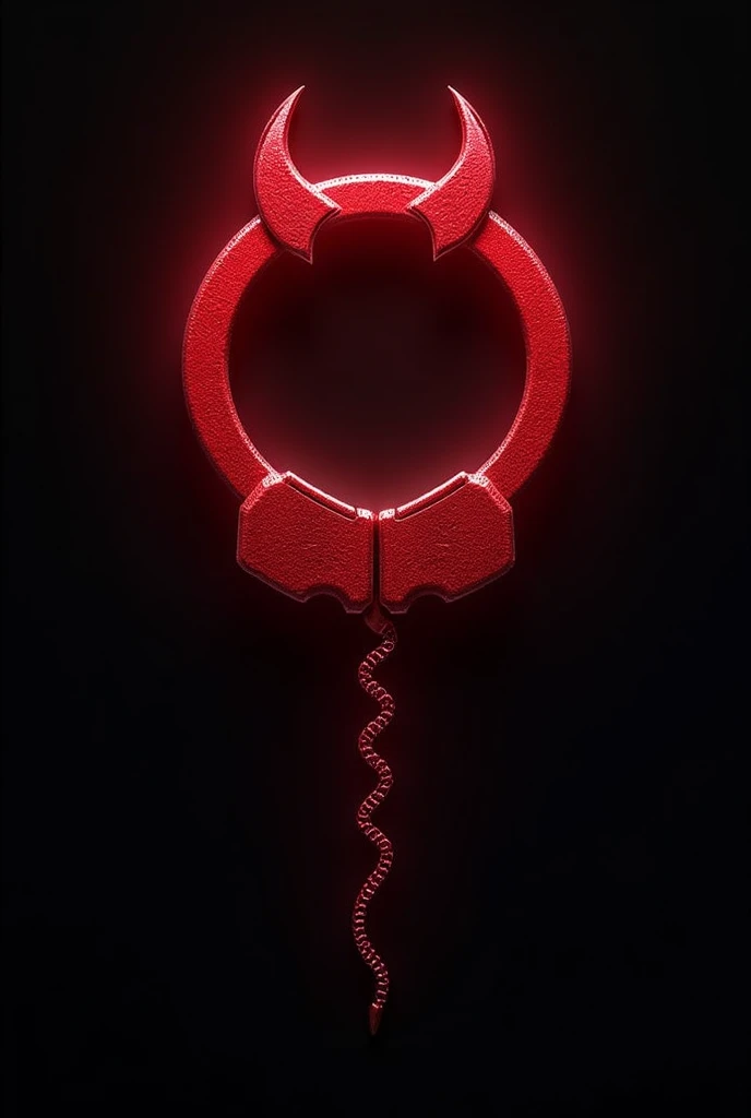 (logo design) evil logo, a striking red handcuff, adorned with sharp, menacing demon horns, and a sinuous chain tail extending from the base, dynamic and bold, emphasizing a dark theme, glossy finish, high-resolution, creating an impression of malevolence and power.