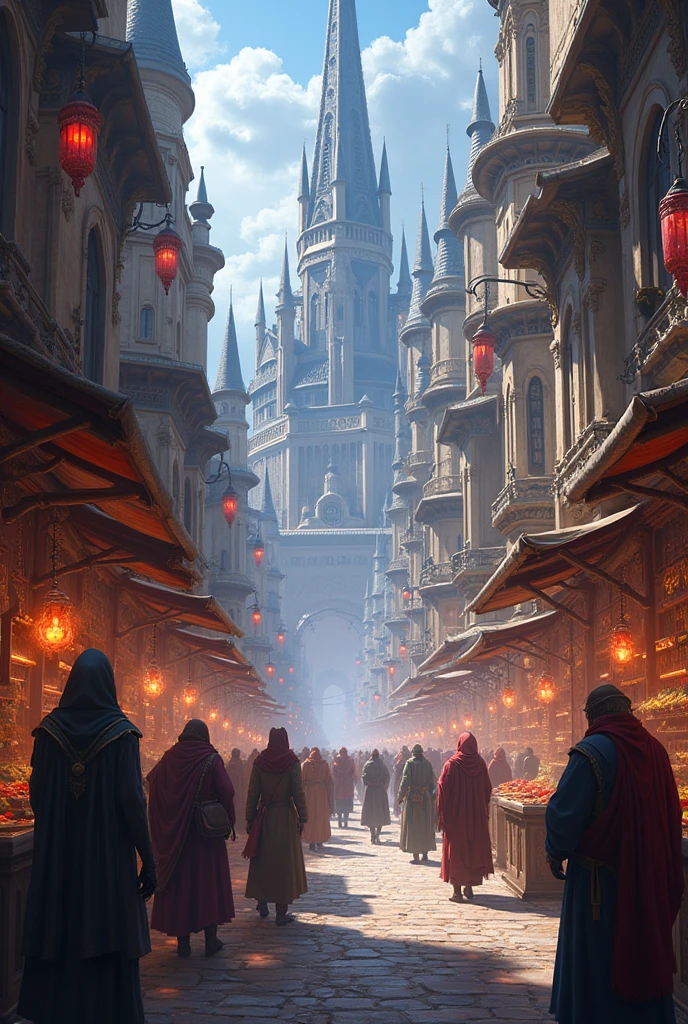 A marketplace in a world where magic exists