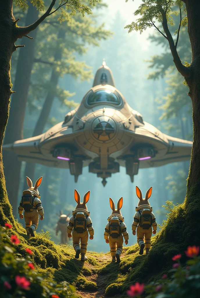 A spaceship manned by rabbits arriving on Earth