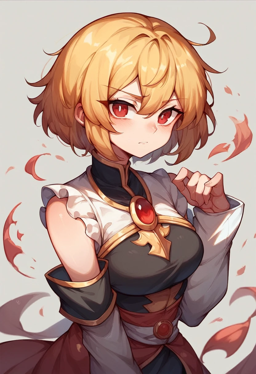 Princess gawn, yellow short hair, red eyes