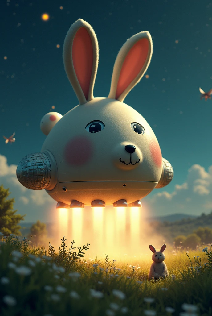 A rabbit spaceship coming to earth
