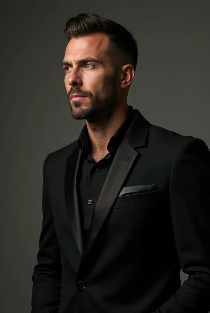 a man in a black suit with the appearance of a millionaire