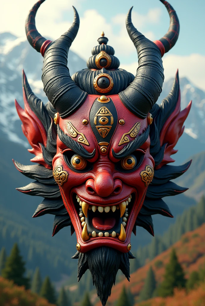 I want a mask combined of both oni and bhairav as a nepali mask