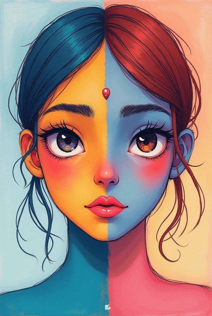 I NEED A DRAWING OF HALF FACE HALF RILEY AND HALF SAD INTENSIVELY 2 BUT COLORFUL AND EASY