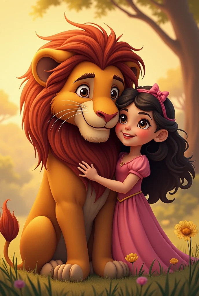 Create a little princess hugging a lion