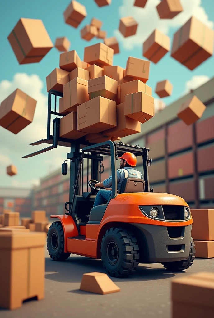 Several boxes falling onto a forklift 