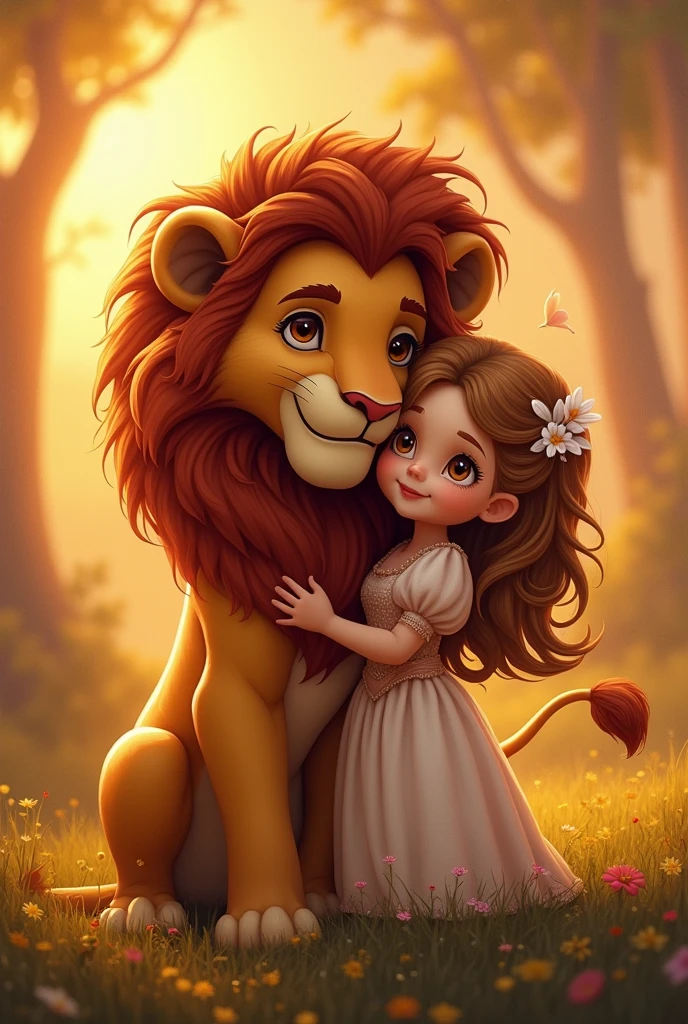 Create a little princess hugging a lion
