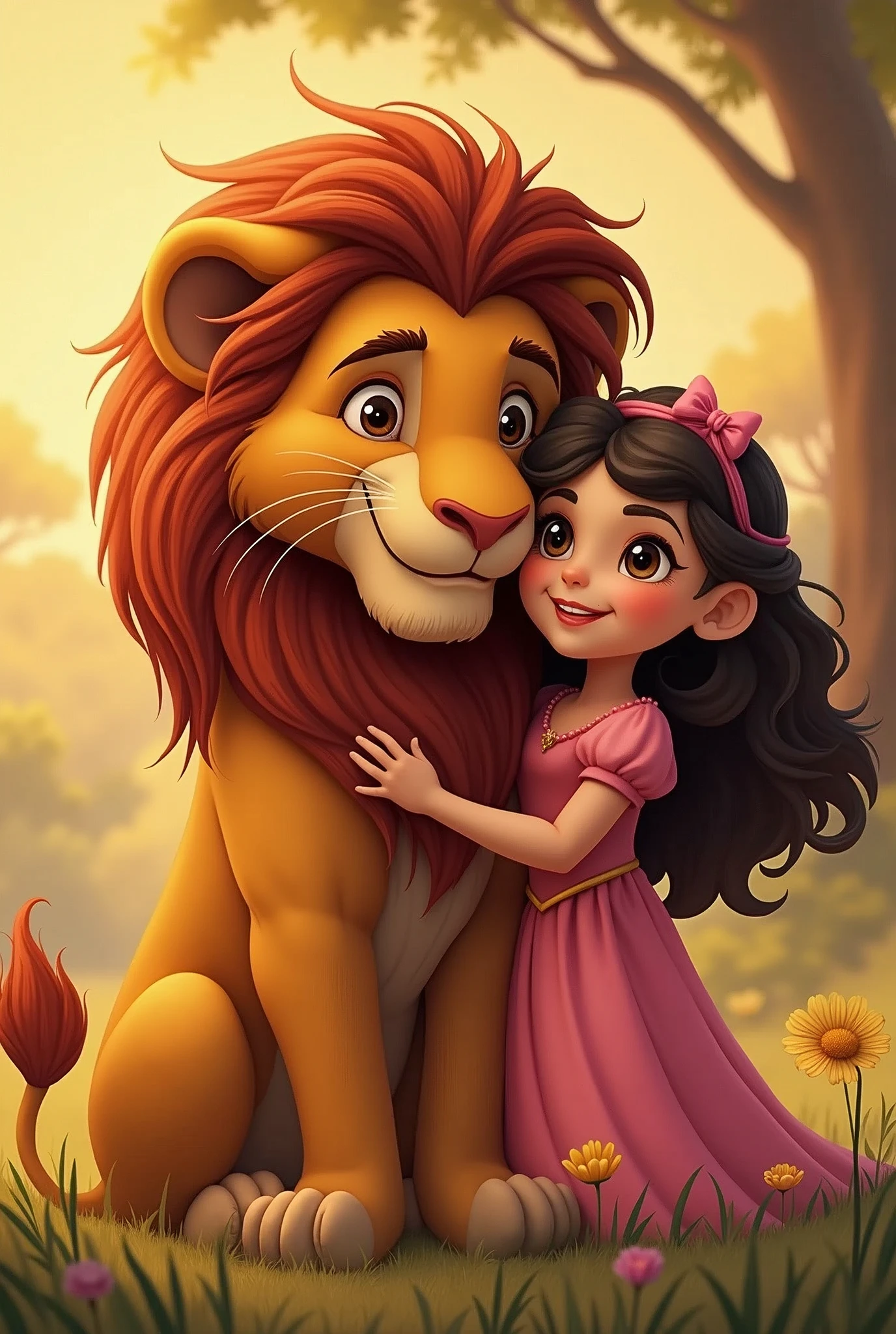Create a little princess hugging a lion